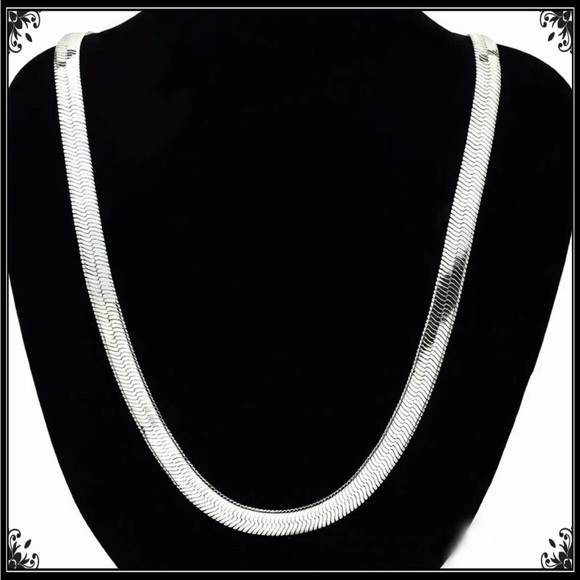 New 925 Silver Omega Chain Snake Wide Herringbone Necklace - Picture 3 of 4